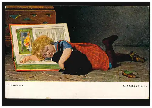Künstler-AK H. Kaulbach: Kannst Du lesen? Mädchen Kaninchen, ungebraucht