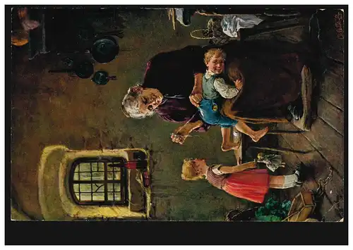 Künstler-AK Ad. Humborg: Grossmütterchen hilft, Oilette-Nummer 896, ungebraucht