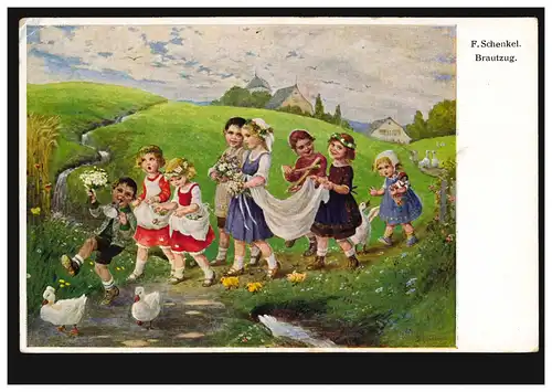AK F. Shenkel: Déshabillage - Jouer aux enfants Mariage, MUNICH 2.5.1923