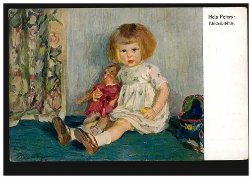 AK Artiste Hela Peters: Photo enfant - Fille avec poupée, Carte promotionnelle