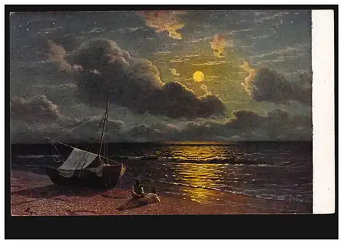 AK artiste G.O. Kalmykoff: Lune au bord de la mer, édition R.M. n°163, non utilisée