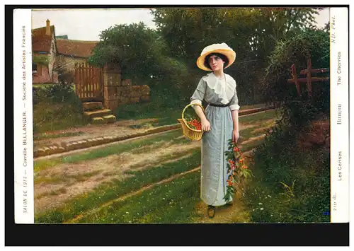 Künstler-AK Camille Bellanger: Kirschen, ST. GALLEN 14.4.1916