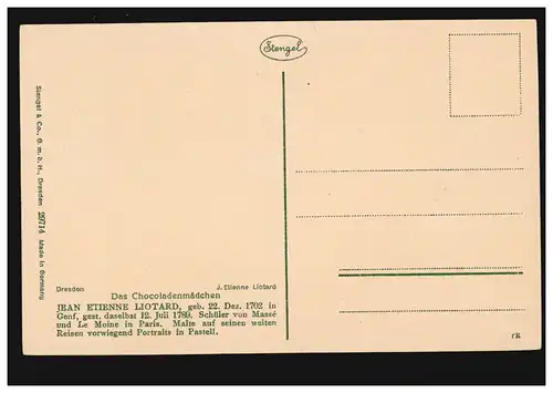 AK Artiste Jean Etienne Liotard: La fille de chocolat, inutilisé