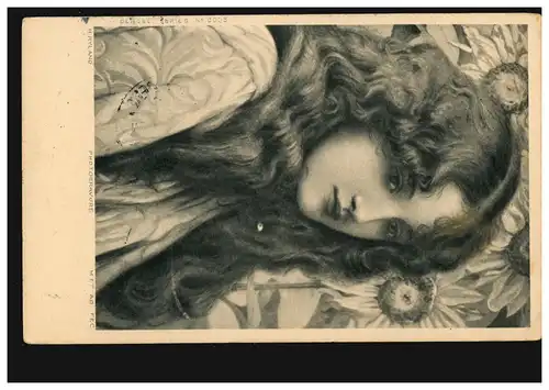 Künstler-AK H. Ryland:: Mädchen mit Sonnenblumen, HEIDELBERG 14.5.1919
