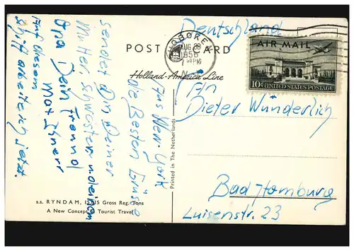 Foto-AK Schiffe: Reisedampfer S.S. RYNDAM, HOBOKEN 30.8.1956