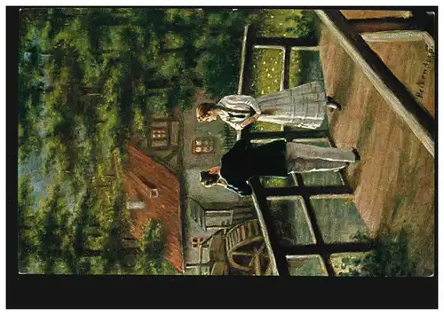 Künstler-AK Heckendorp: Junge Liebe - Liebespaar auf der Brücke, beschriftet