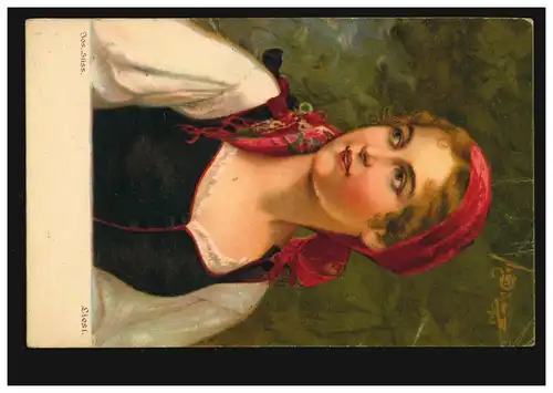 Künstler-AK Jos. Süss: Liesl - Frauenportrait in Bauerntracht, ungebraucht