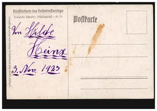 Künstler-AK Franziska Schenkel: Frühlingslust, beschriftet November 1923