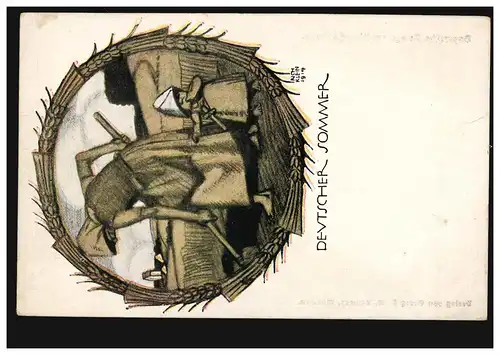 AK été allemand: fermier avec harke à la récolte des céréales, inutilisé,