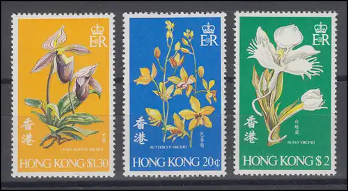 Hong Kong 341-343 fleurs / orchidées, ensemble ** post-fraîchissement / MNH