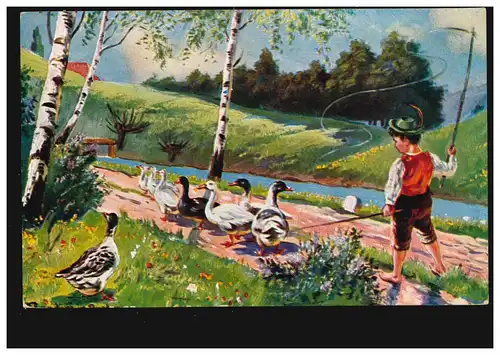 Künstler-AK Ermenegildo Carlo Donadini: Kleiner Gänsehirte, IMMENSTADT 12-6-1911