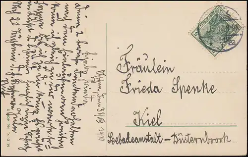 AK navires artistes: femme sur le volant avec poème, carte postale locale KIEL 1.9.1910