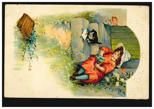 Filles d'AK animaux avec chat et lettre écrite 1.11.1917