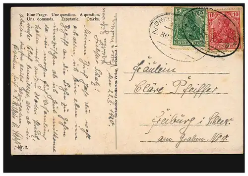 AK Artiste Une question, édition de cartes postales Saxonnes n° 2, par voie ferroviaire 1920