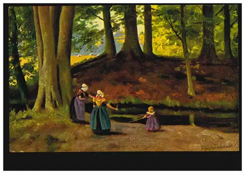 Künstler-AK Tenhauer: Spielen am Waldfluss, BURGDORF 1.4.1908