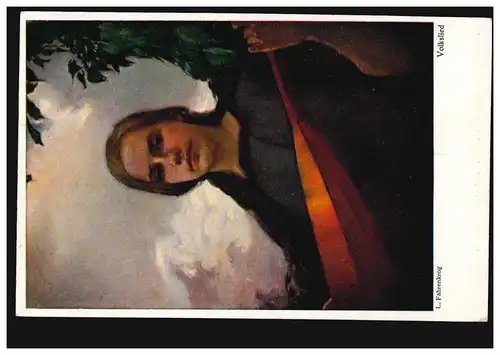 Künstler-AK L. Fahrenkrog: Volkslied - Frau mit Musikinstrument, ungebraucht