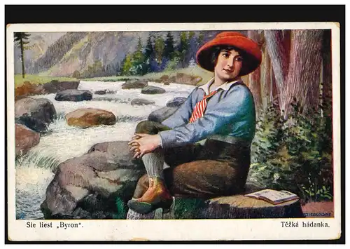 Künstler-AK Stieborsky: Sie liest Byron, Verlag W.R.B: & C. Wien, ungebraucht 