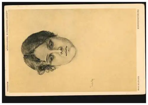 Künstler-AK Max Klinger: Kreidezeichnung - Frauenkopf, ungebraucht