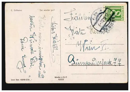 AK Artiste E. Schlemo: Soyez de retour bien! Carte postale locale VIENNE 25.9.1925