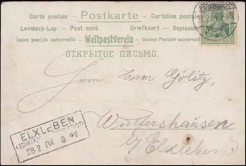 Glückwunschkarte mit AK-O R3 ELXLEBEN (SCHWARZBURG-RUDOLSTADT) 28.2.1904