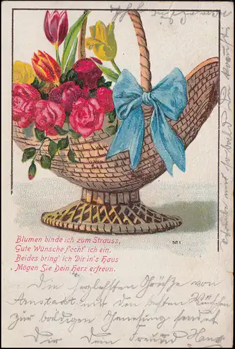 Carte de félicitations avec AK-O R3 ELXLEben (CHwarzenbuRG-RUDOLSTADT) 28.2.1904