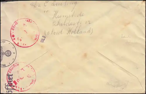 Censuration allemande sur lettre Pays-Bas HEEMSTEDE 8.9.1941 vers Schleswig-Holstein