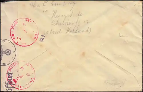 Deutsche Zensur auf Brief Niederlande HEEMSTEDE 8.9.1941 nach Schleswig-Holstein