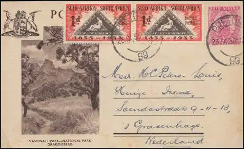 Afrique du Sud Carte postale photo du Parc National de Drakensberg, supplément de PRETORIA 24.9.1953