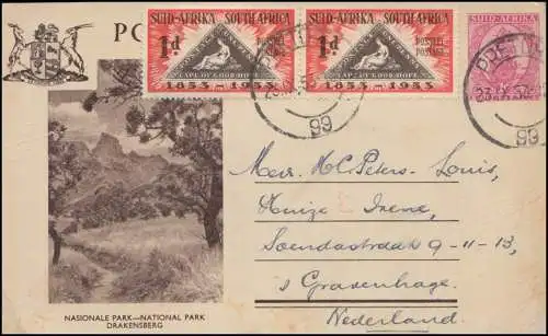 Südafrika Bildpostkarte Nationalpark Drakensberg, Zusatzfr. PRETORIA 24.9.1953