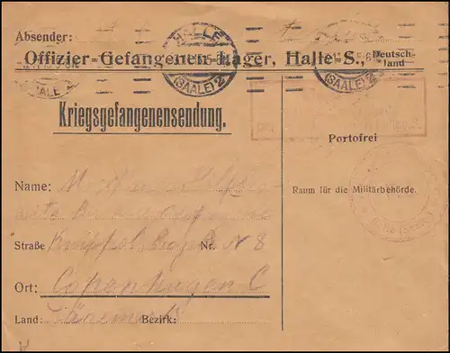 Kriegsgefangenensendung vom Offizier-Gefangenenlager HALLE / SAALE 3.11.1915