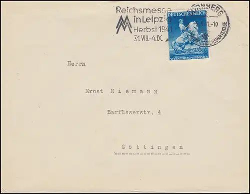 771 Wiener Messe auf Brief mit Werbe-O NÜRNBERG Reichsmesse Leipzig 5.8.1941