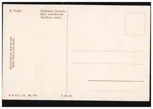 Künstler-AK E. Frank Südliches Gestade mit Boot - Die Ruine am Meer, ungebraucht