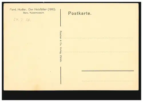 Artiste-AK Ferd. Hodler: Le bûcheron, maison d'édition Hochtel Zürich, inutilisé