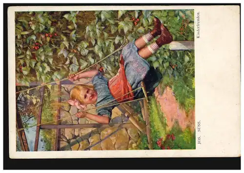 Künstler-AK Jos. Süss: Kinderfreuden - Mädchen auf der Schaukel, KAPFENBERG