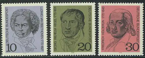 616-618 Beethoven - Hegel - Hölderlein 1970, Satz postfrisch **