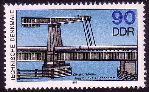 3207 Technische Denkmäler Schiffshebewerk 90 Pf 1988 IV  **