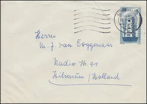 242 Europe / CEPT 40 Pf en tant qu'EF sur lettre étrangère CELLE 15.3.1957 vers la Hollande