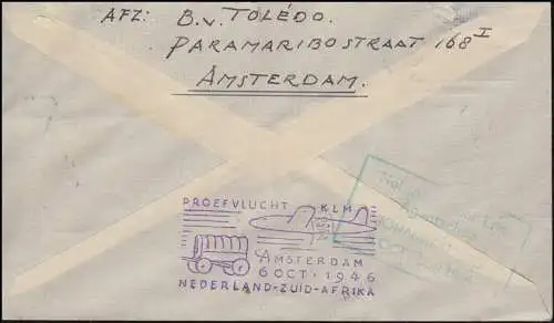 Flugpost KLM Niederlande - Südafrika Brief AMSTERDAM 1.10.46 nach Johannesburg