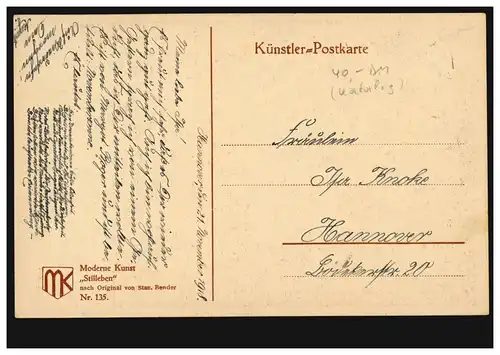 Künstler-AK Stan. Bender: Stillleben, Künstler-Postkarte 135, beschriftet 1918