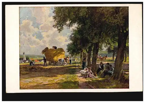 Künstler-AK Paul Hey: Die Heuernte mit Ochsengespann, ungebraucht, um 1920/25