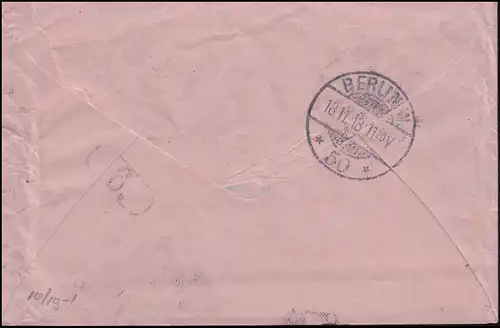 Enveloppe de tube RU 6 de BERLIN 64 - 18.11.1913 vers bertIN W 50 -18.11.13
