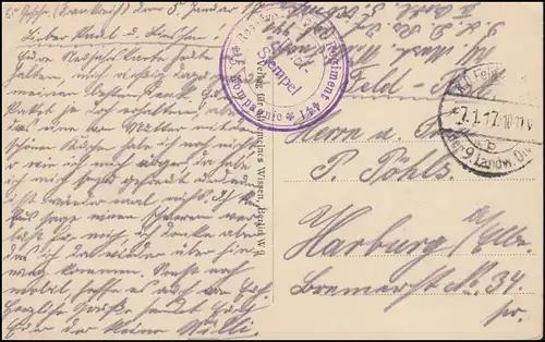 Feldpost BS Res.-Inf.-Regt. 441 der 9. Landw.-Div. 7.1.1917 auf AK Ausflugsturm