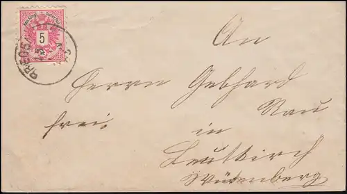 46 Doppeladler mit Aufdruck auf Brief BREGENZ 15.11.1885 nach LEUTKIRCH 18.11.85