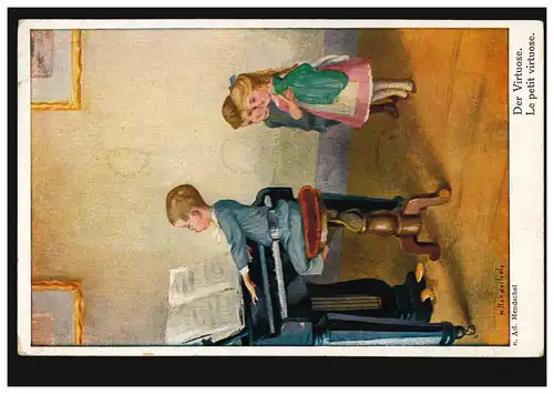 AK Artiste Ad. Hendschel: Le virtuose - Garçon au piano, LINZ 10.3.1920