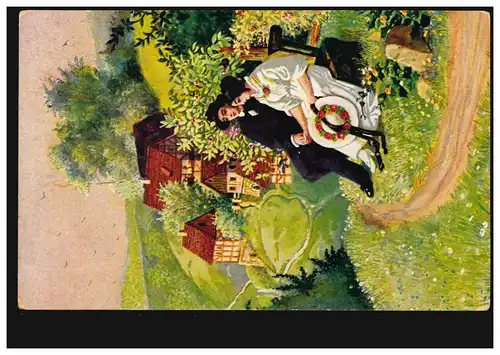 Künstler-AK W. Stanke: Das Glück - Liebespaar auf der Bank, ungebraucht 