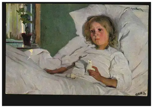 AK artiste Franz Guillery: Ressuscitation - Fille dans le lit d'hôpital, inutile