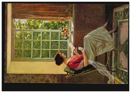 AK Artiste L. Monier: Lettre d'amour, E.E. Paris, inutilisé