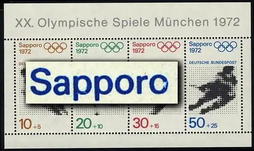 Bl.6 Olympiades 1972, valeur 50-Pf avec PLF cassé o dans Sapporo, **