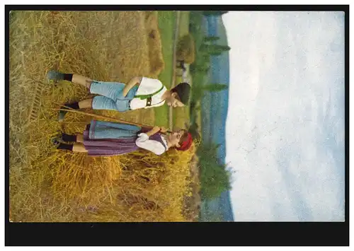 AK Mädchen und Junge: Gewünschte Unterbrechung der Getreideernte, STUTTGART 1912