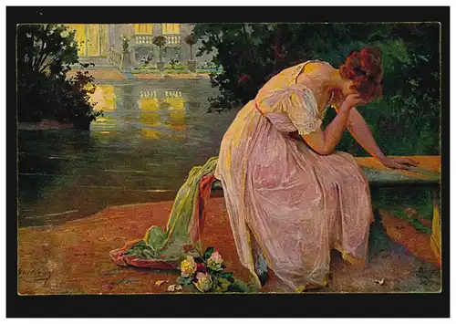 Künstler-AK Franz Guillery: Herzeleid, Primus-Postkarte, beschriftet